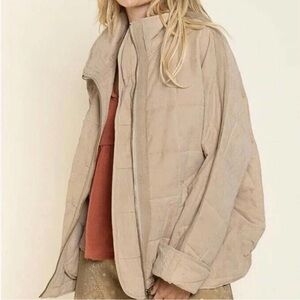 POL Quilted Knit Tan Zip Jacket